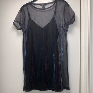 Fun sheer reflective t shirt dress with slip